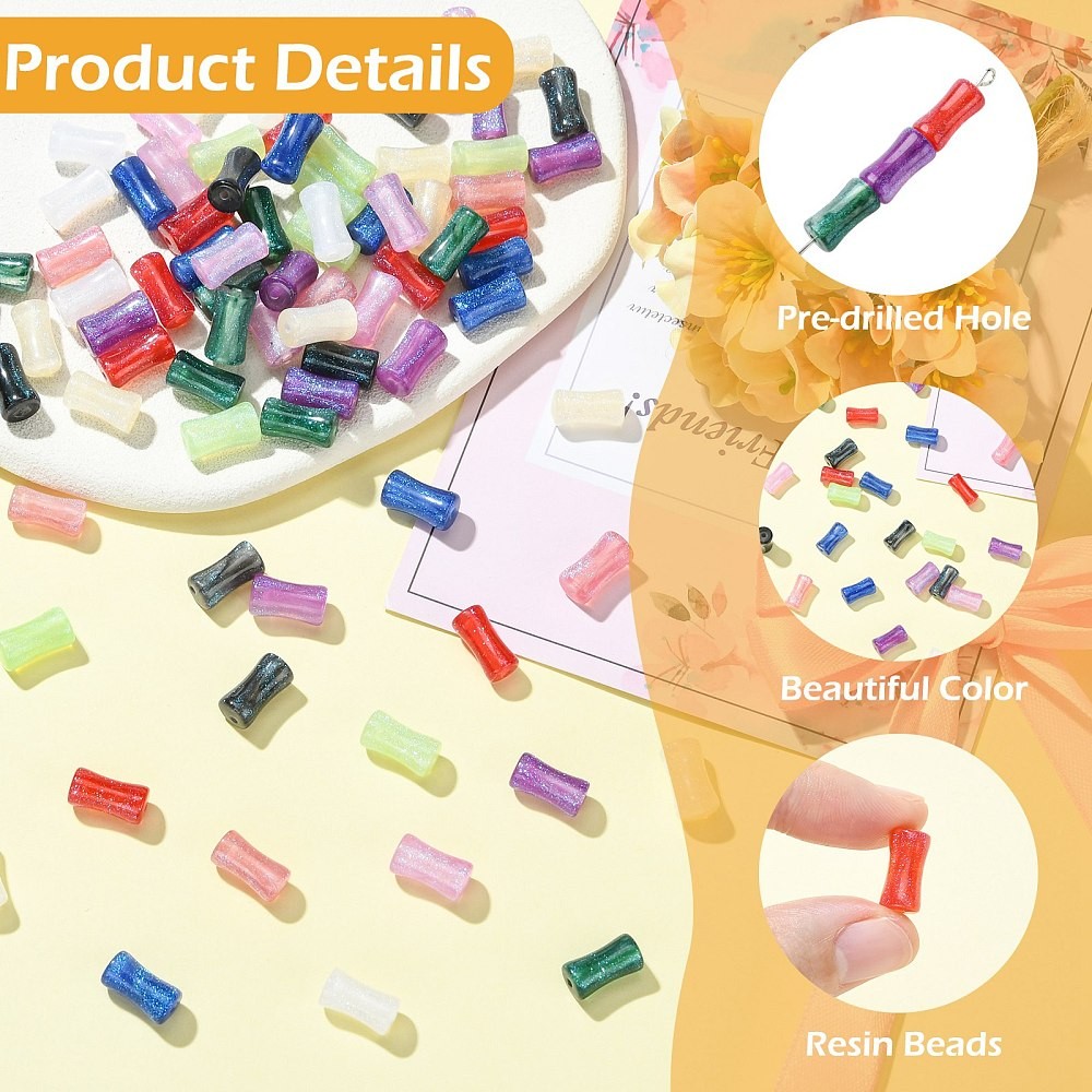 80pcs Tube Resin Beads Bamboo Shape Glitter Powder for Bracelet Necklace Jewelry