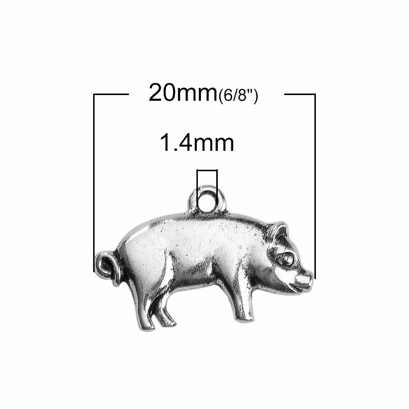 Pig Charms 20mm Wholesale Antiqued Silver Plated Pendants C7940 – 5, 10 or 20PCs