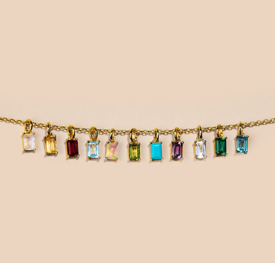 Natural Baguette Birthstone Charms Small Personalized Birthday Gift Charms
