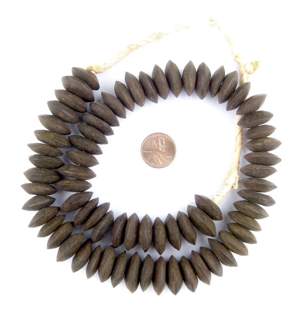 Matte Dark Brown Kenya Bone Beads Saucer 20mm African Large Hole 22 Inch Strand