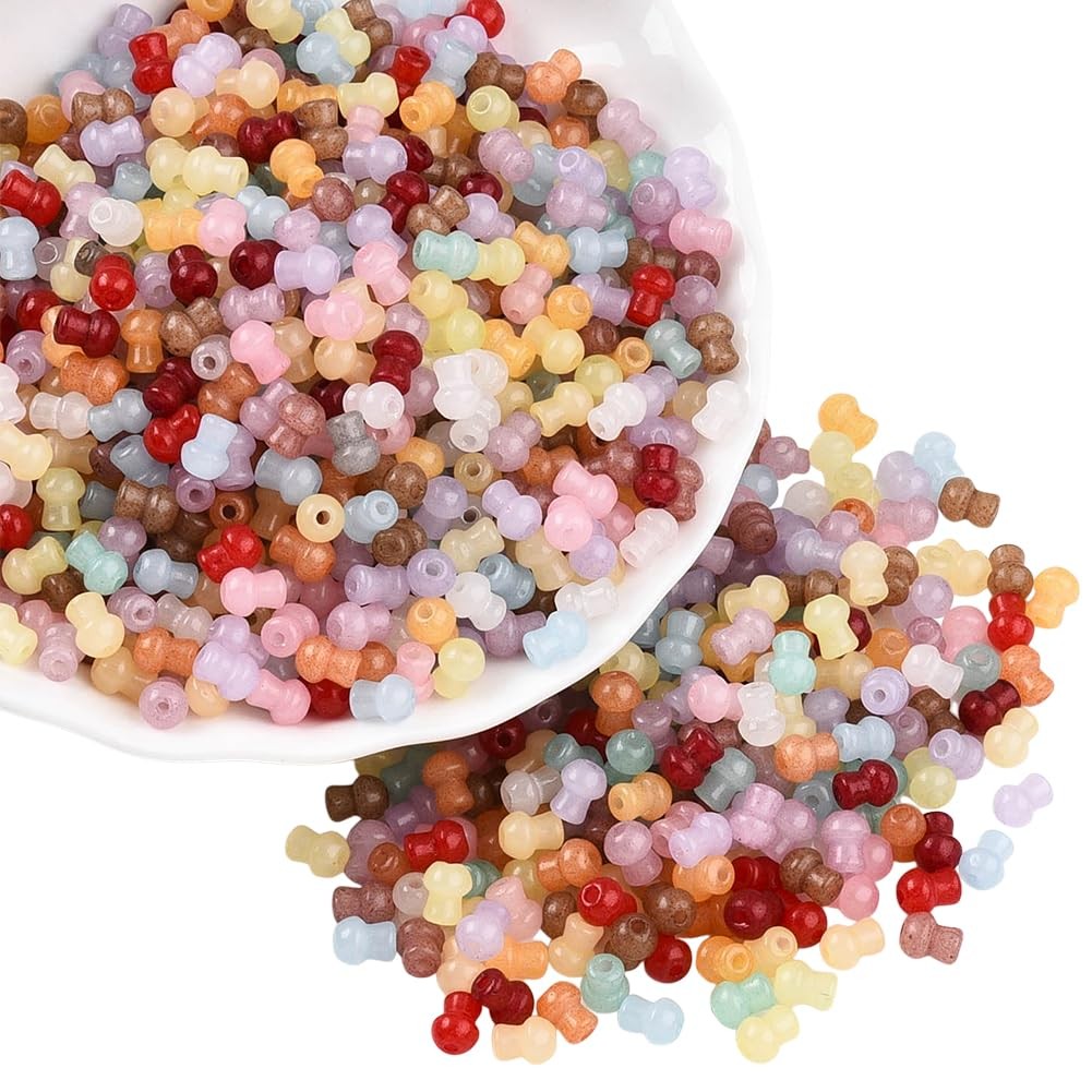 PONABEADIY 1 Box 600PCS Mushroom Shaped Glass Beads with Hole Small Opaque Cr…
