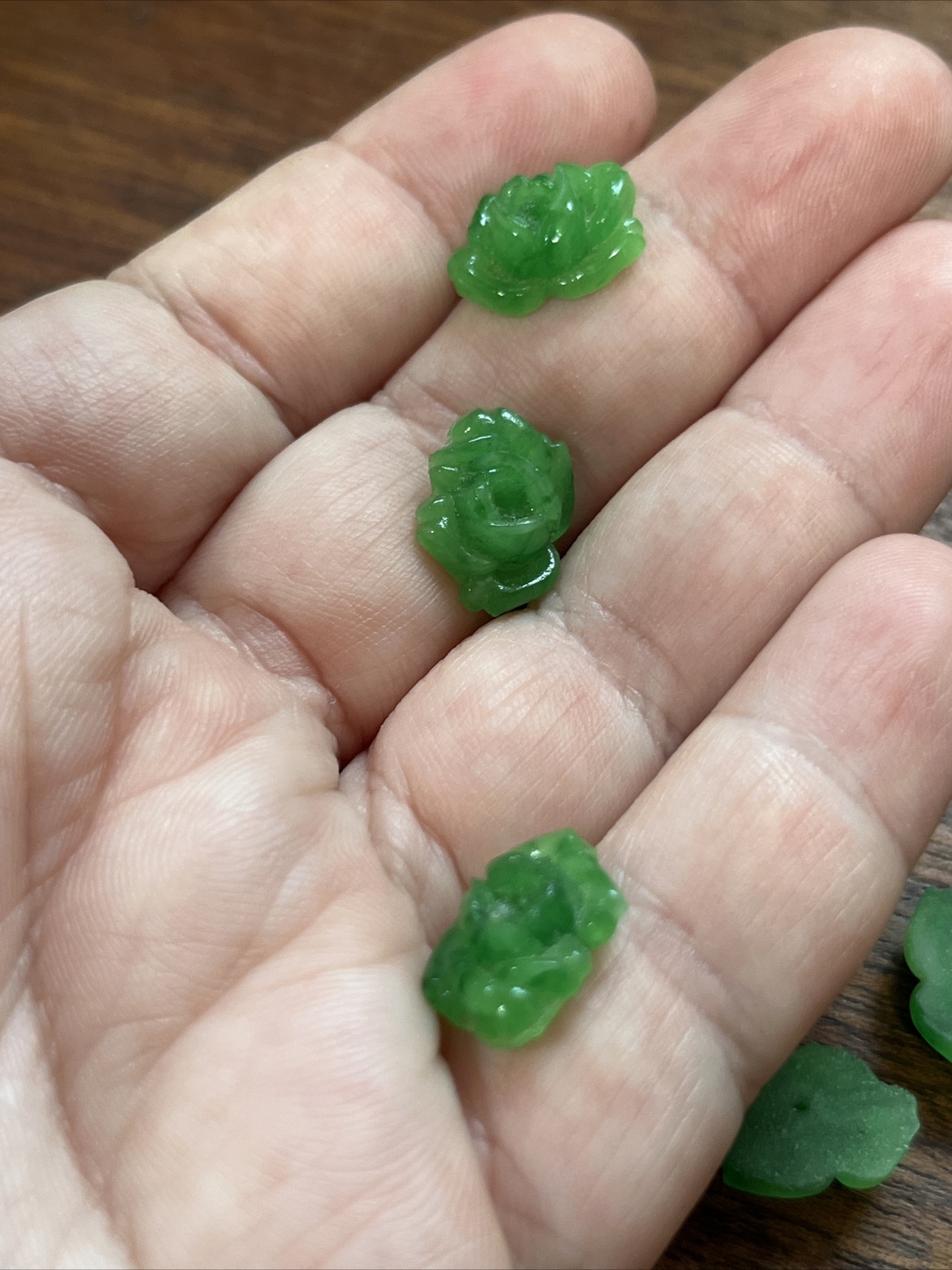 Art Deco Antique Peking Flower Glass Molded Cabochon Beads Set Of 6