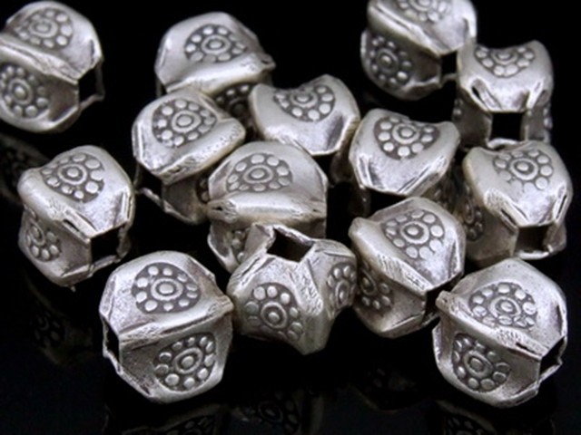 Silver beads Karen hill tribe handmade silver Sun print bead Square