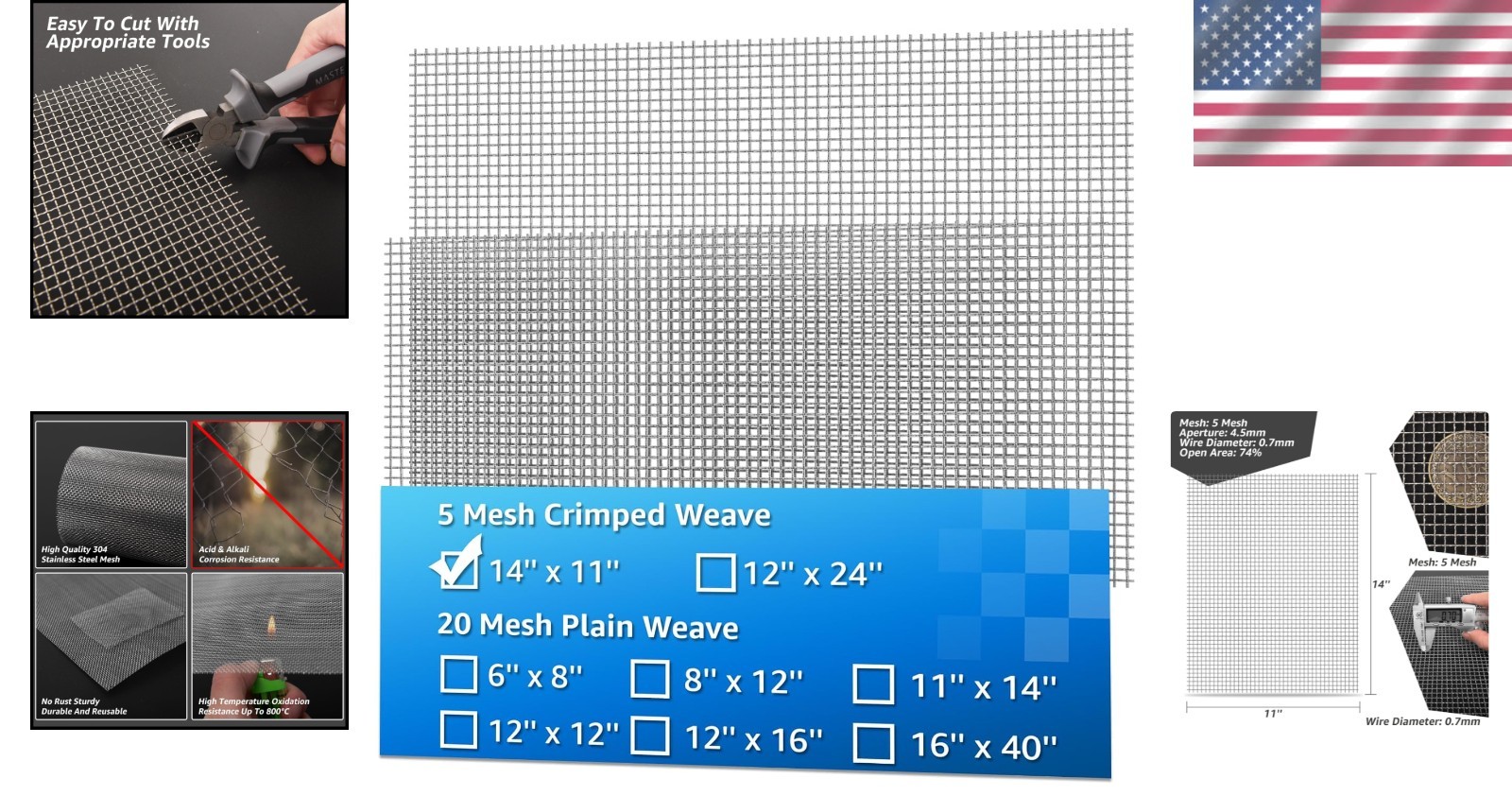 2 Pack 14″x11″ Crimped Stainless Steel Mesh – Durable and Versatile DIY Solution