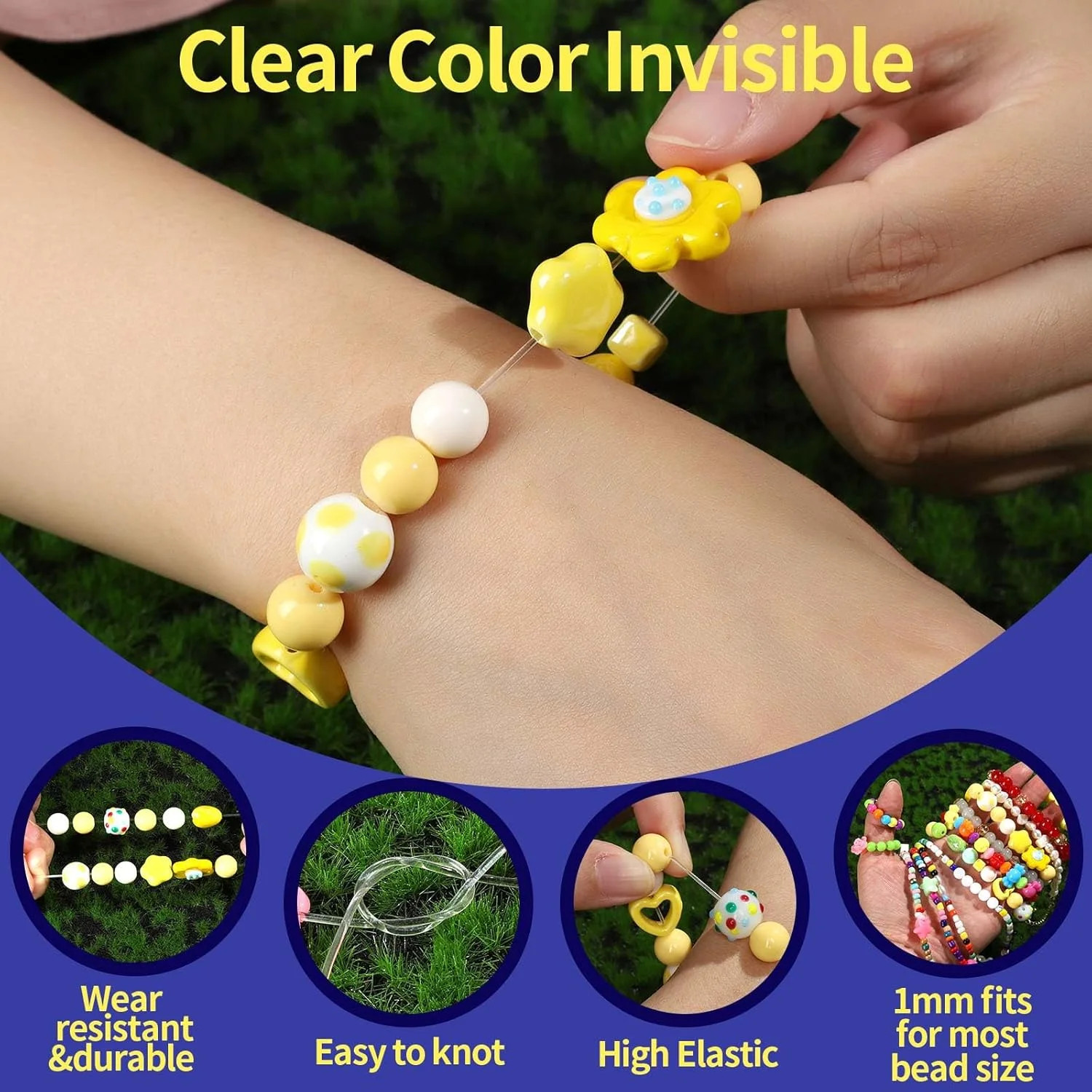 1mm Elastic Bracelet String Cord, Crystal Stretch Bead Cord for Bracelets Jewelr