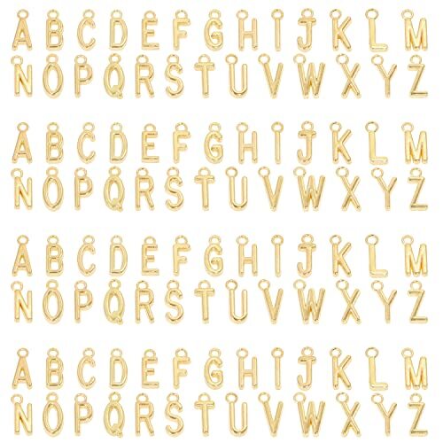 Shapenty 4 Sets Alloy Metal A-Z Alphabet Letter Charms Spacer Beads for KC Gold