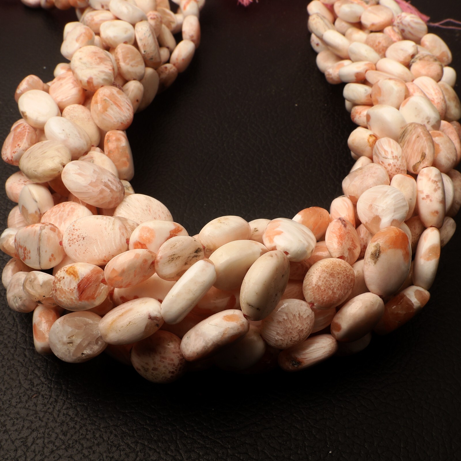 Natural Peach Scolecite Beads 8 Inch Strand 11×14-11×15 MM Smooth Oval Beads