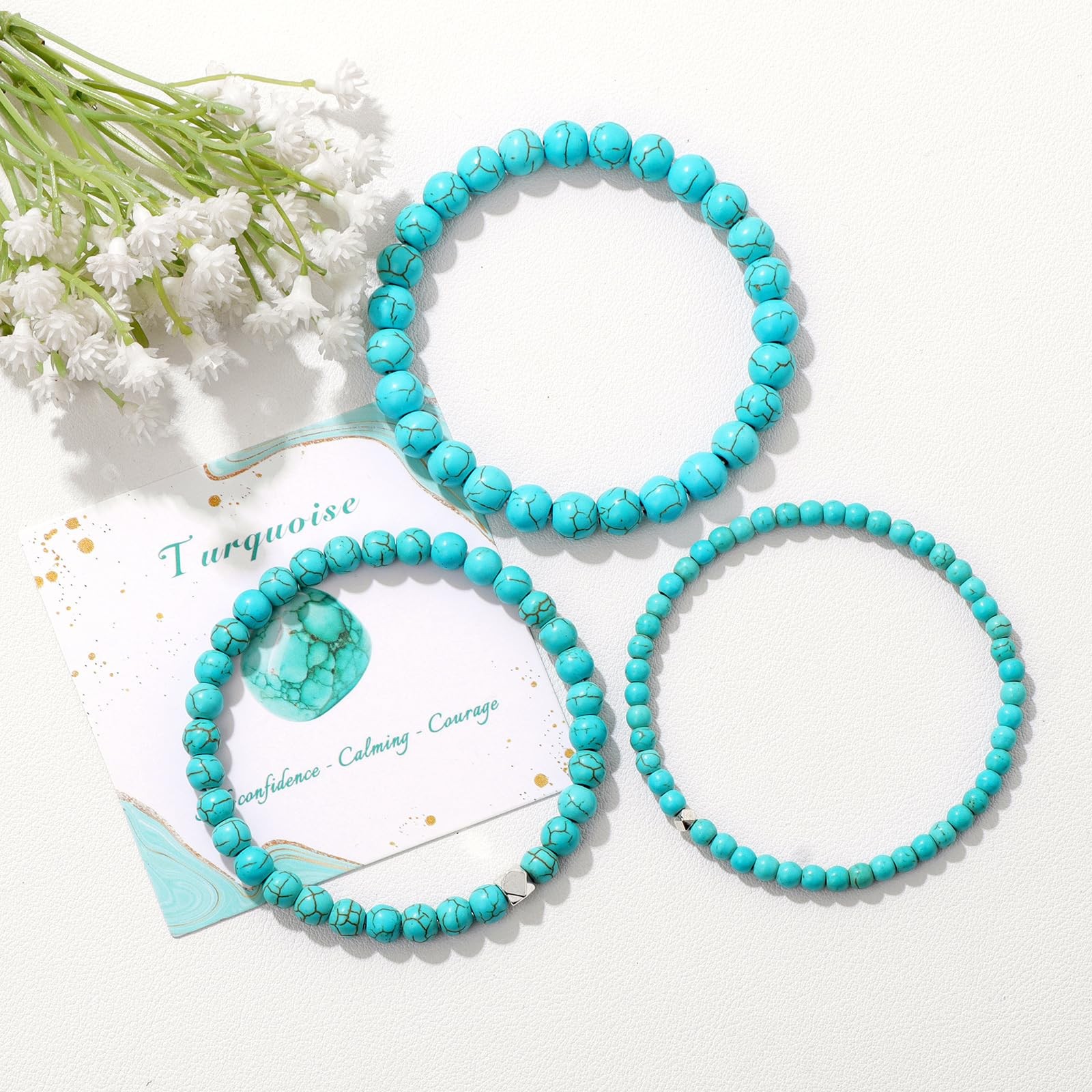 4MM Turquoise Beaded Bracelets Healing Crystal Bracelet for Women Men Natural St