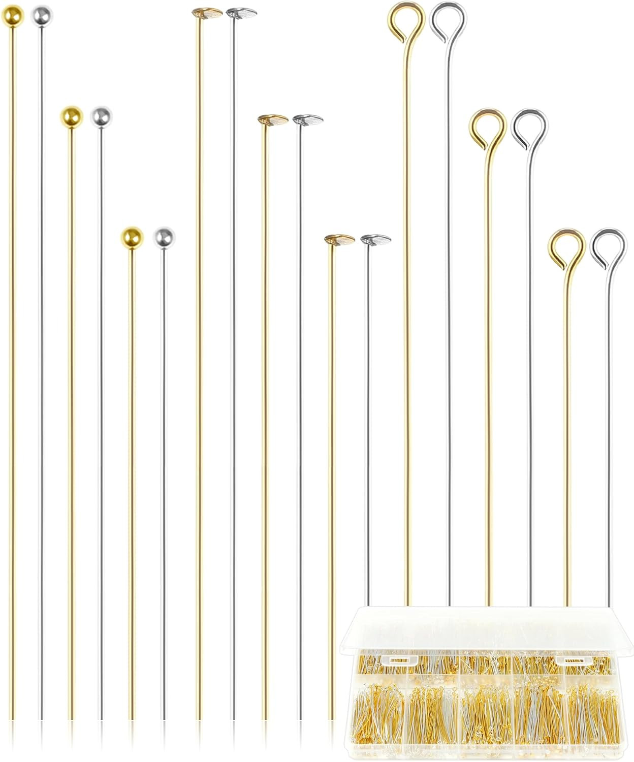 900 PCS Eye Pins and Flat Head Pins for Jewelry Making, Metal Eyepins, Headpins