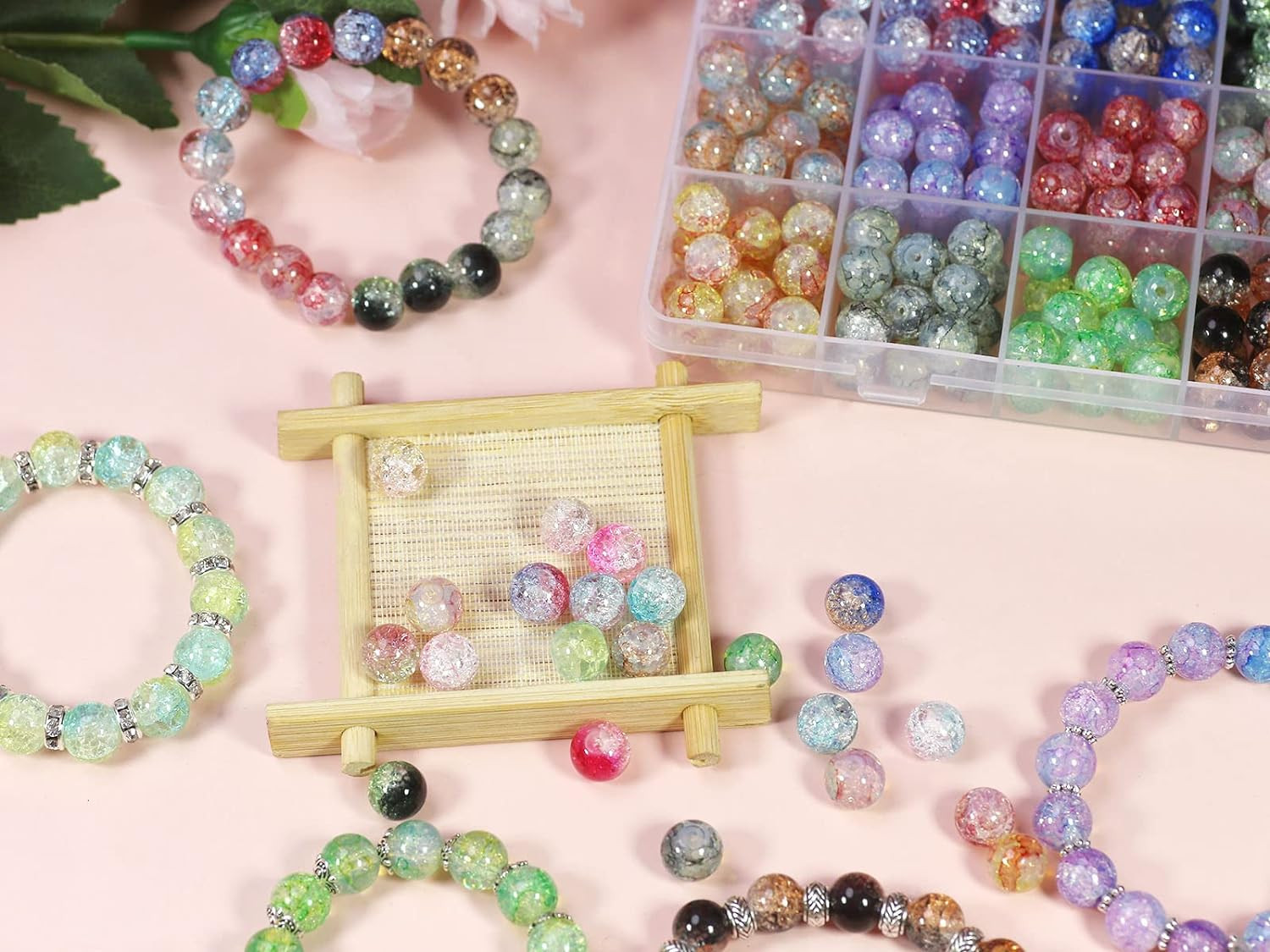 10Mm Crackle Glass Beads for Jewelry Making 600Pcs Assorted Panited Handcrafted