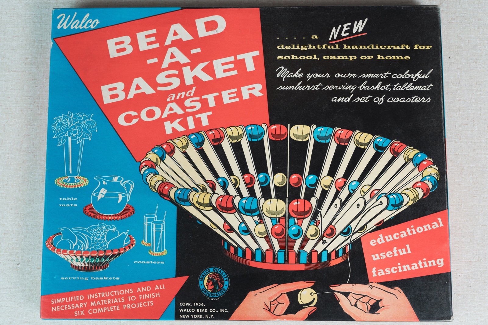 Mid Century Atomic Modern Walco Bead-A-Basket Kit w/ Box