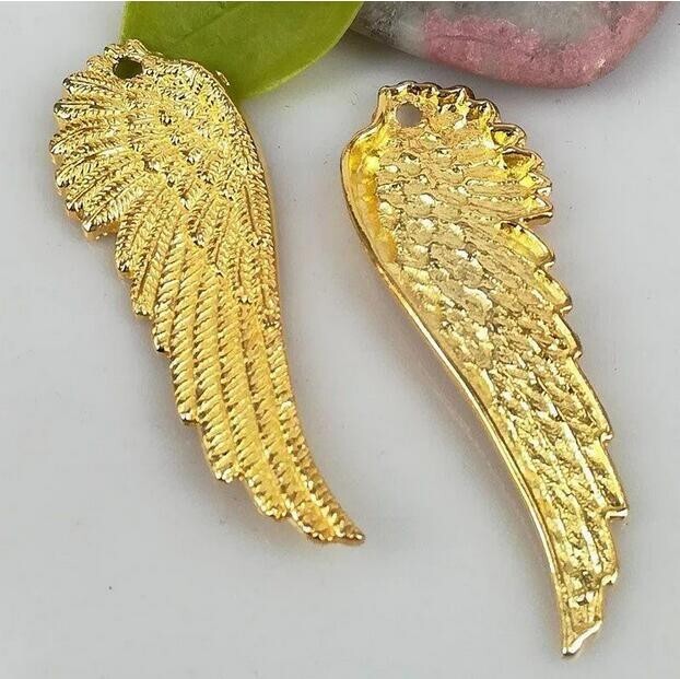 10PCS 51X17MM shinny gold color crafted left wing design charms h0485