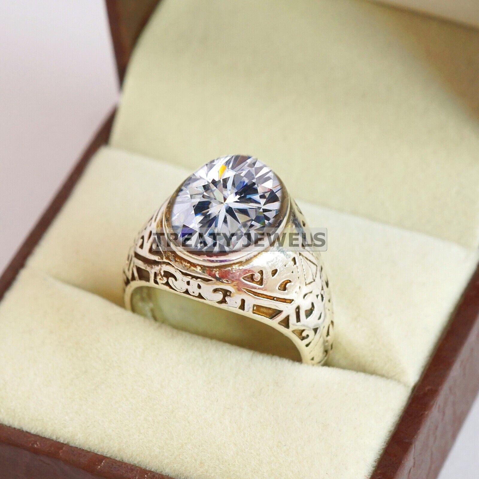 Moissanite Oval Cut Gemstone With Solid 14K White Gold Ring For Men’s #B275 #