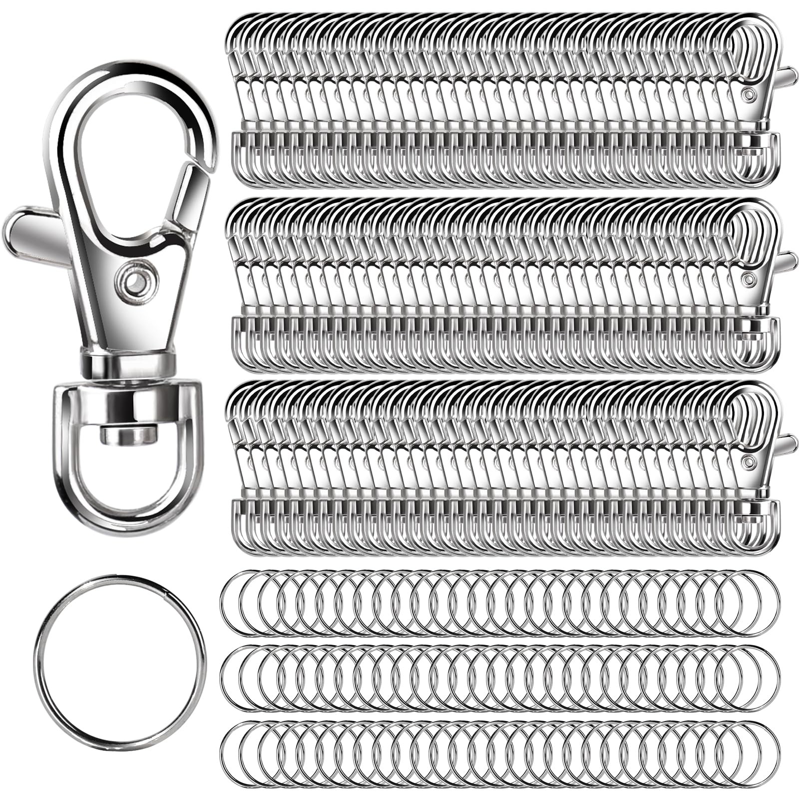 LEOBRO 240PCS Lobster Claw Clasps and Key Rings, Keychain Making Kit, Silver