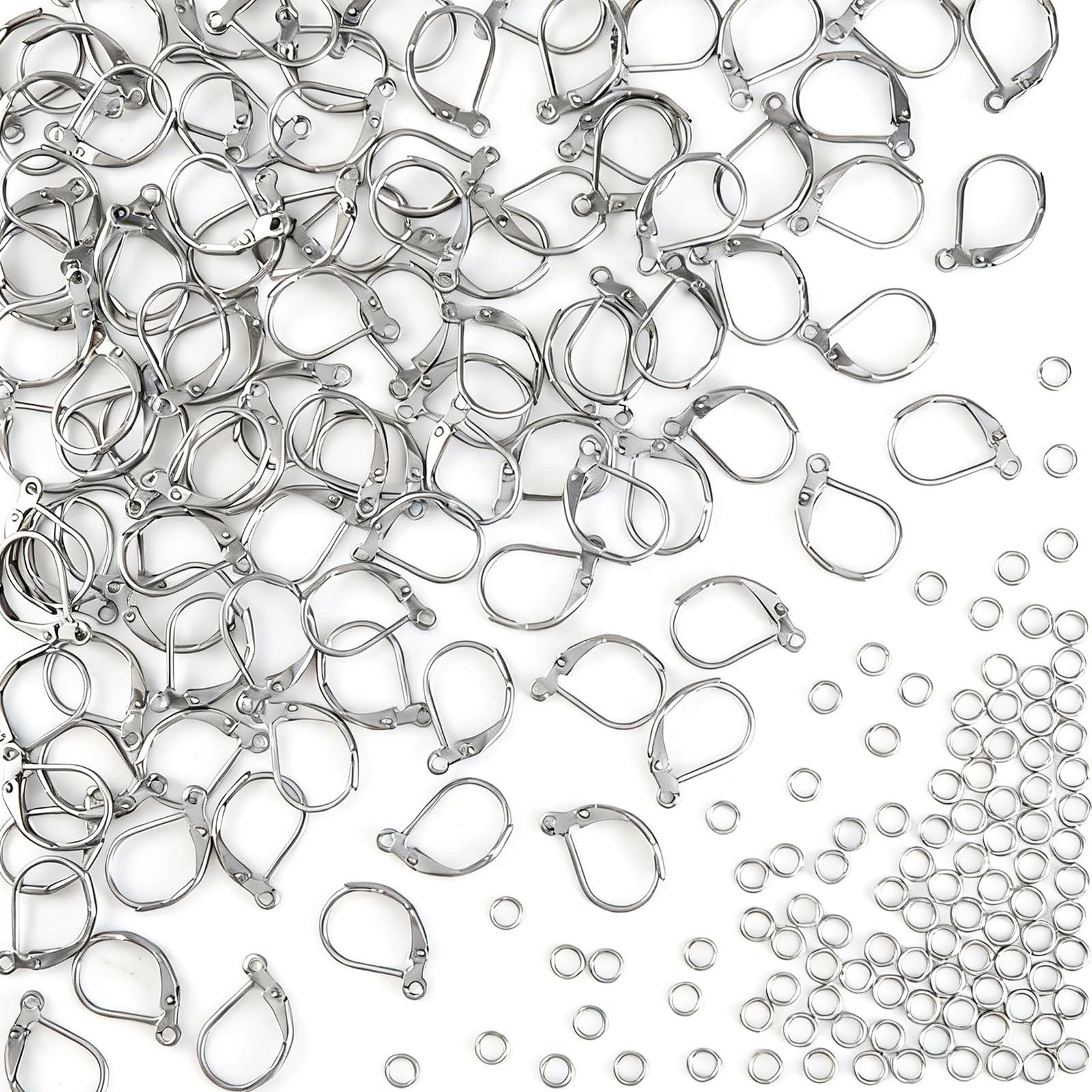 TOAOB 100pcs Stainless Steel Lever Back Earrings Hooks Kit Open Close Silver