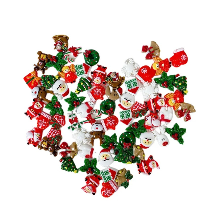 50pcs Christmas Resin Flatbacks Santa Snowman Tree DIY Craft Cabochons