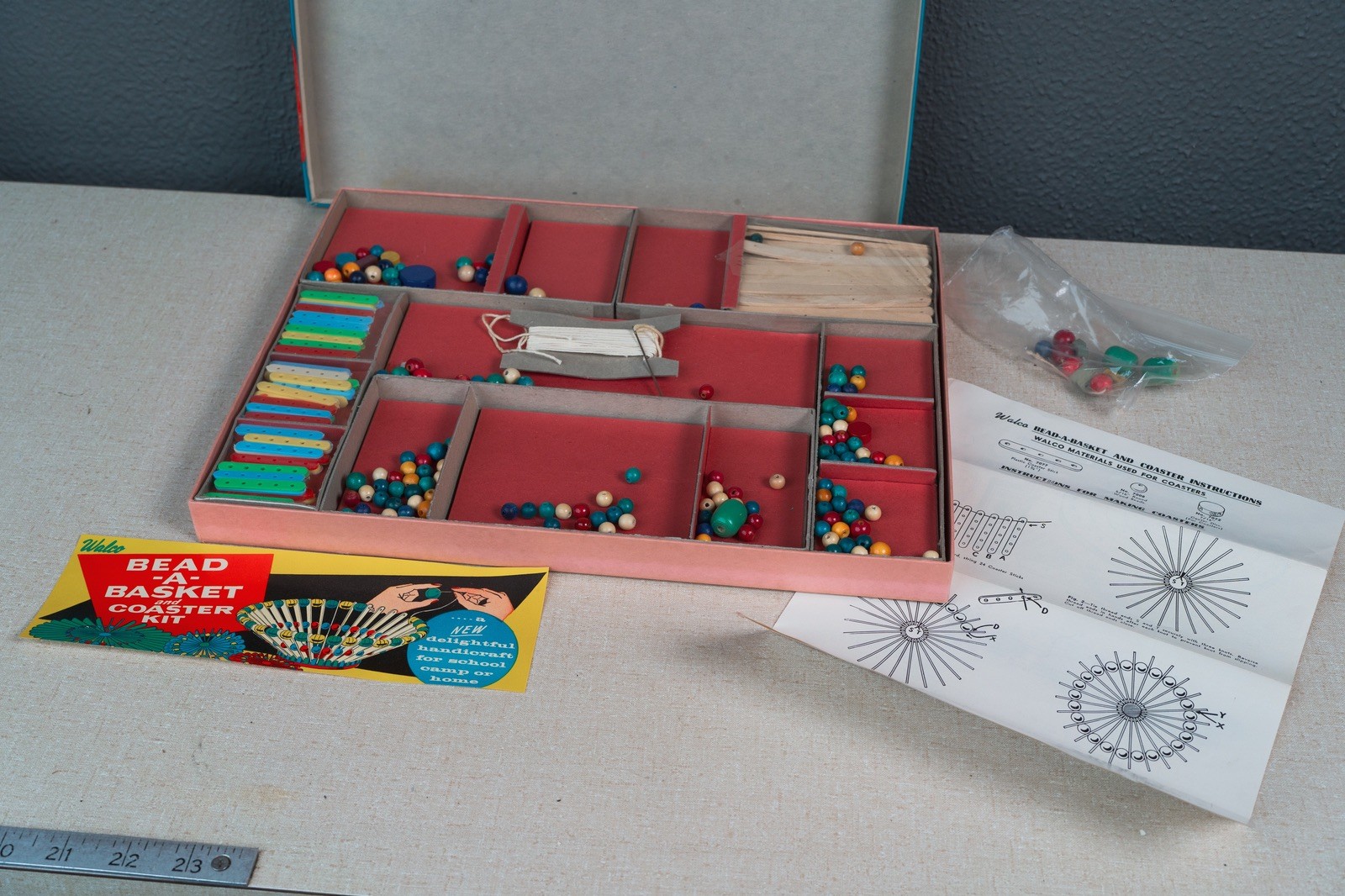 Mid Century Atomic Modern Walco Bead-A-Basket Kit w/ Box