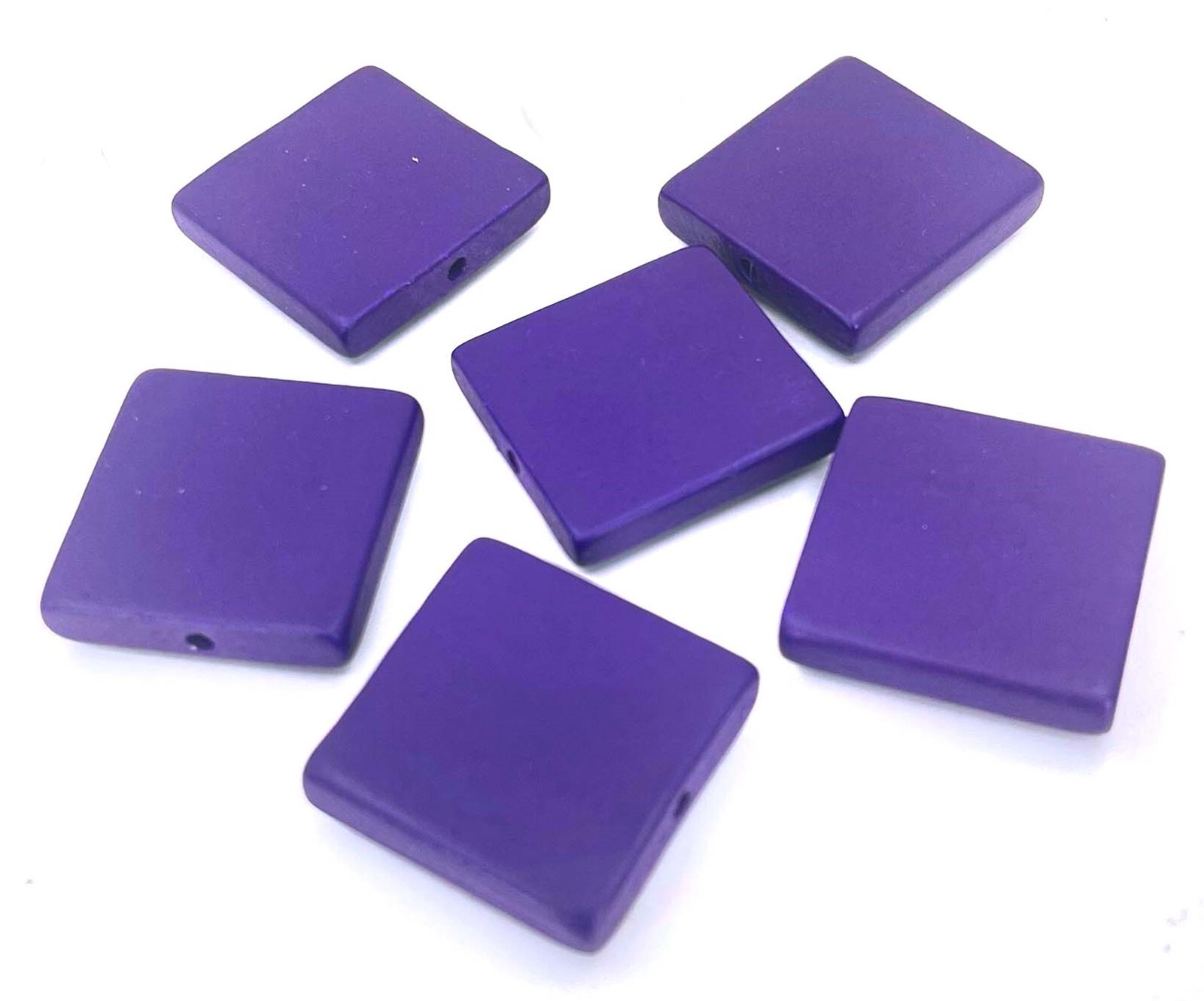 6 Wood Flat Square Beads Tile 30mm – Violet / Purple