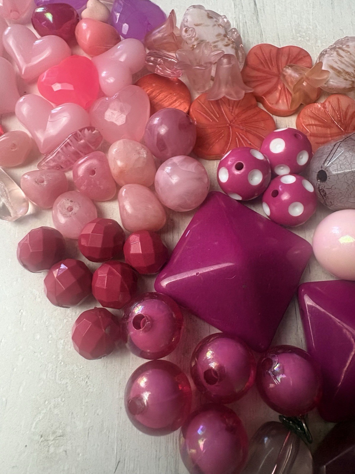 Glossy Frosted Glass Acrylic Beads Lot, Pink Purple, Heart Round Flower Loose