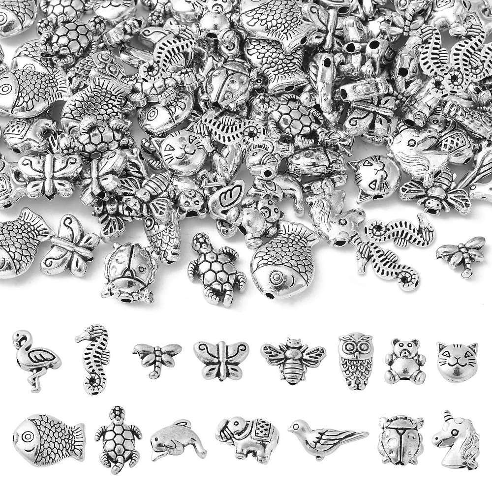 150Pcs Silver Animal Spacer Beads Bear Cat Fish Bead for Bracelet Jewelry Making