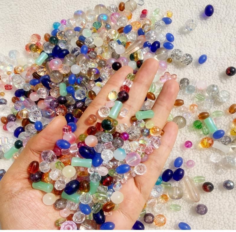 Half Pound Assorted Glass Beads for Jewelry Making, 2-16Mm Colorful Crystal Bead