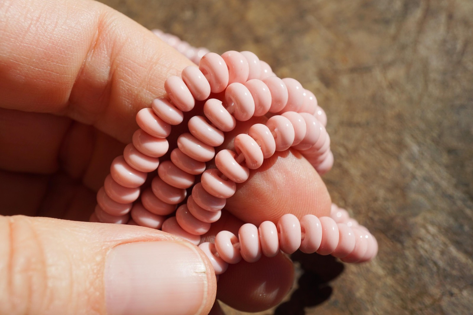 Pink Java Glass Beads (6-7mm) Donut Shape Artisan Made (2879A578) Indonesian
