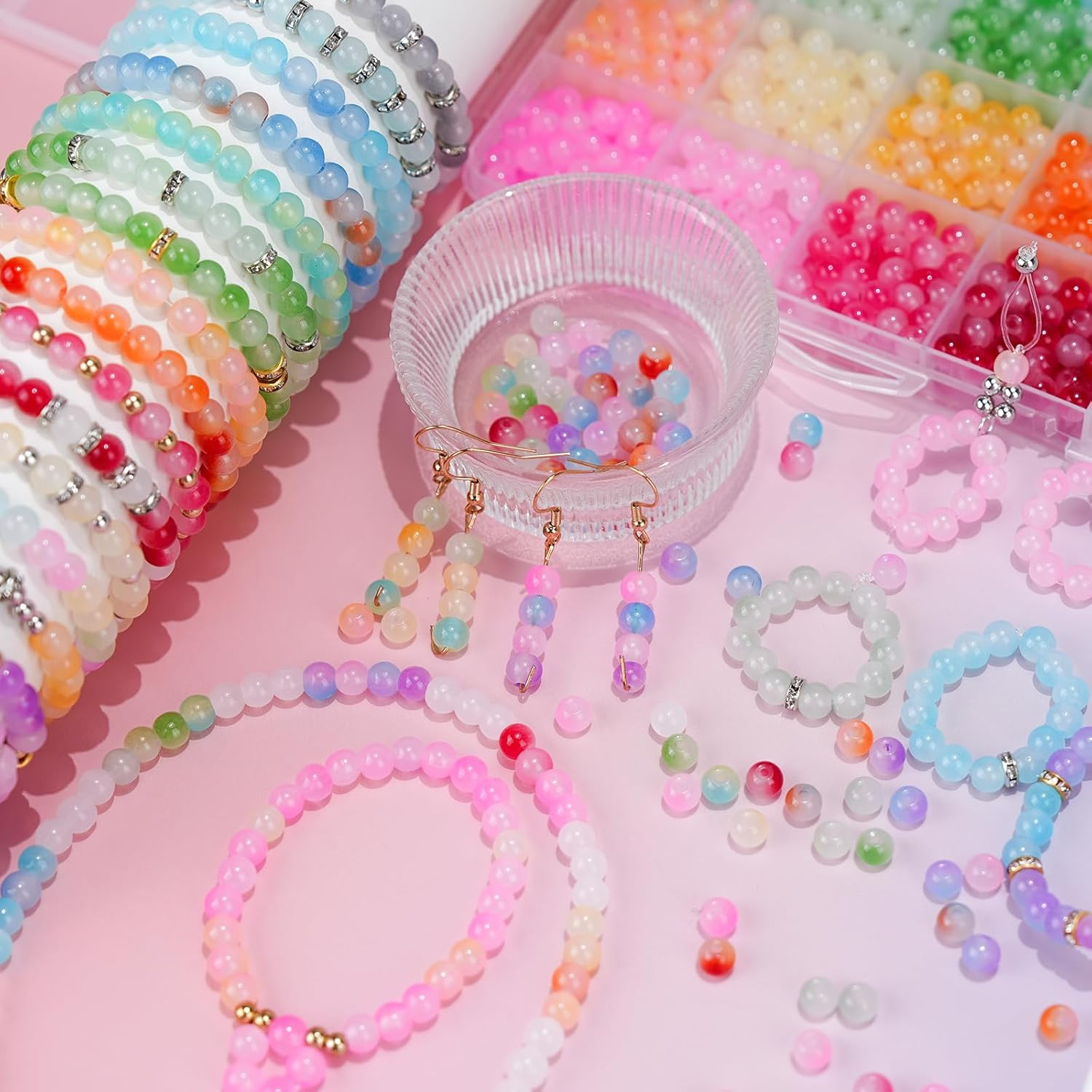 Glass Beads for Bracelets 1400Pcs Bracelet Making Kit 6Mm Glass Bead for Jewelry