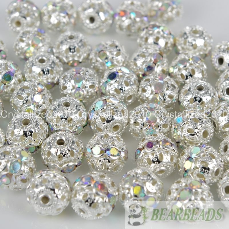 100pcs Czech Crystal Rhinestones Pave Diamante Round Spacer Beads 6mm 8mm 10mm