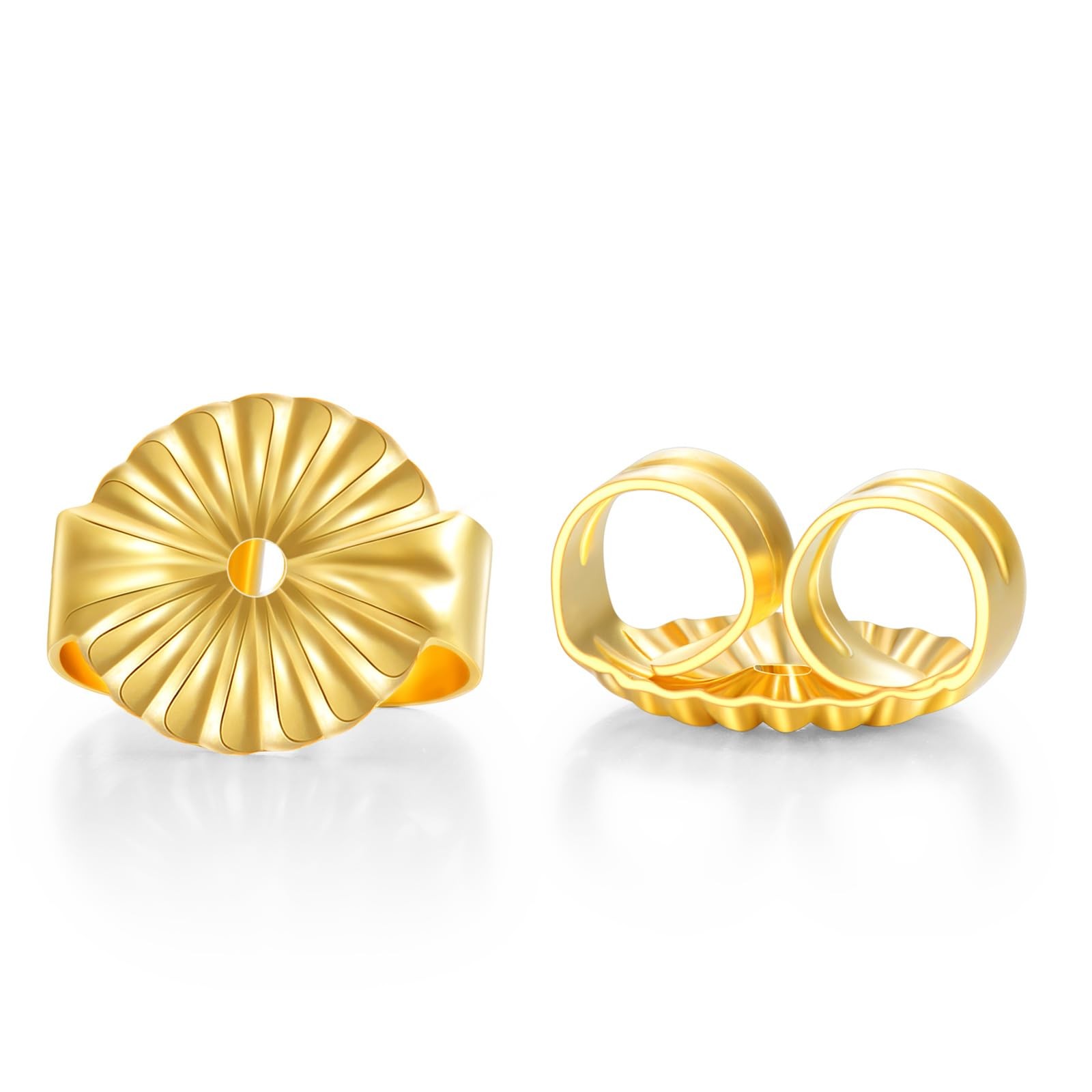 14K Real Gold Earring Backs, Yellow Gold, Style 3, 1 Pair, Polished, Nickel-F…