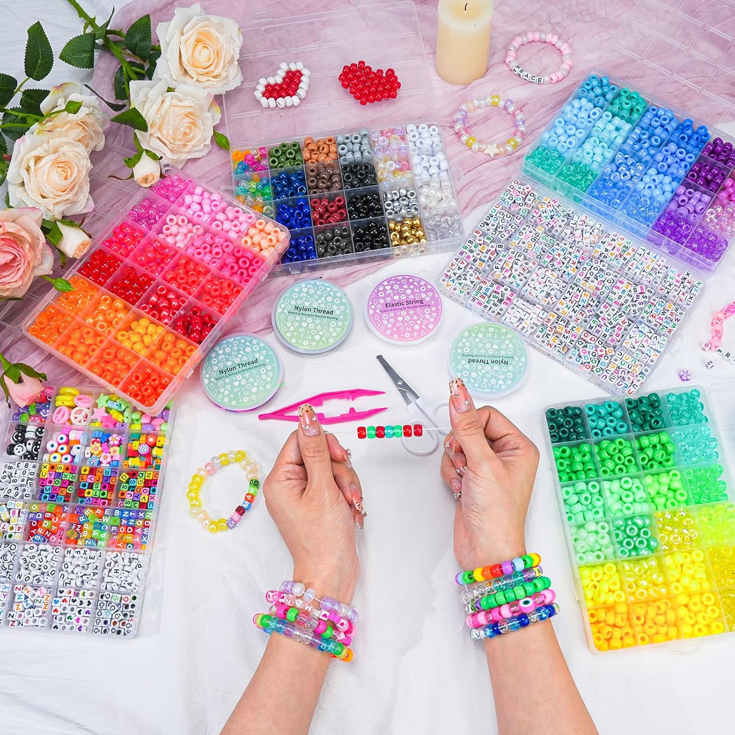 4500Pcs Pony Beads Bracelet Making Kit, 6 Boxes with 1600pcs Letter Beads Friend