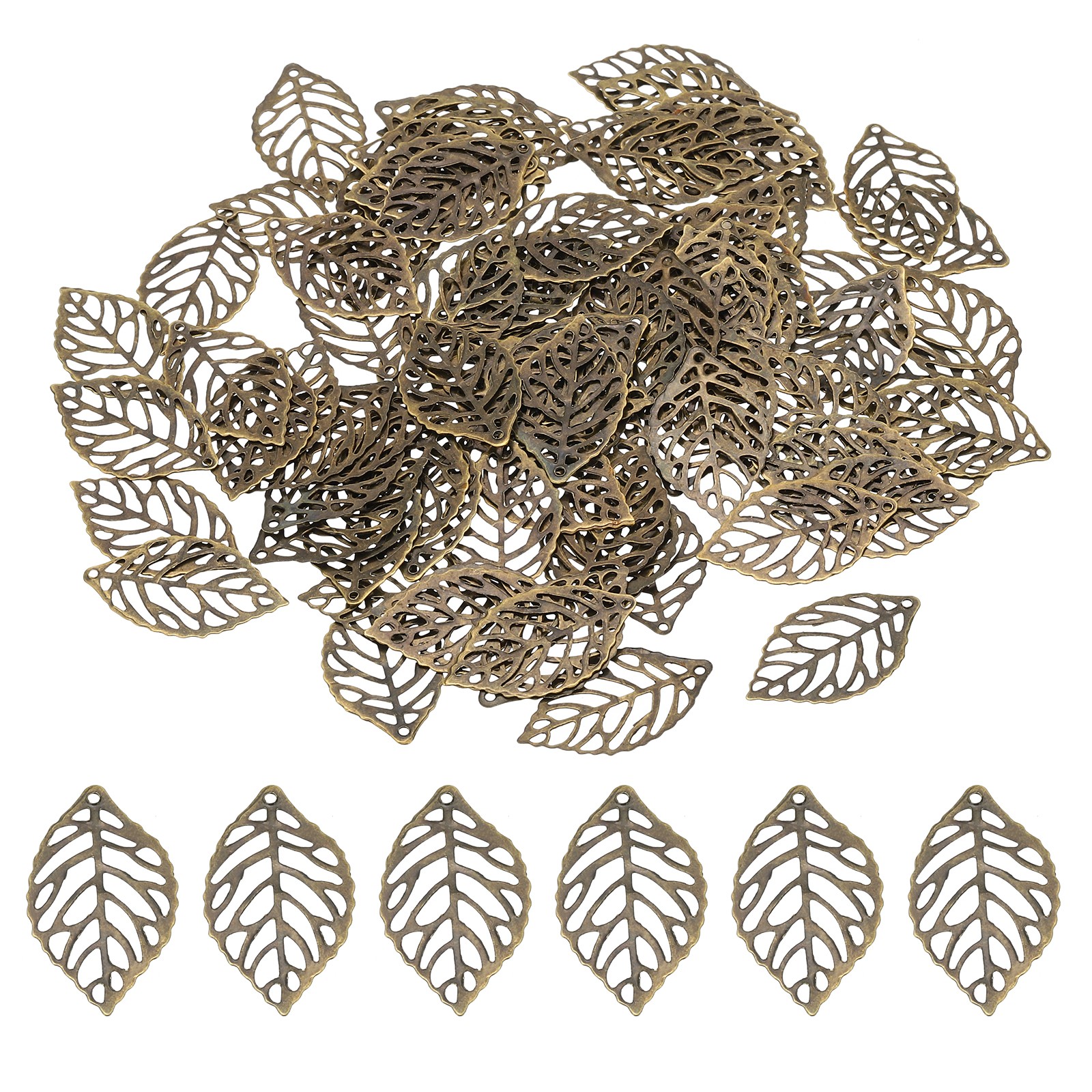 100 Pack 23mm Leaf Pendants Metal Tree Leaf Beads Leaves Charm Style 1 Bronze