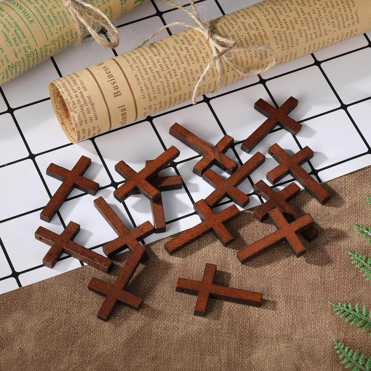 70 Pieces Small Wooden Crosses Pendants for Crafts DIY Charms Natural Palm Olive