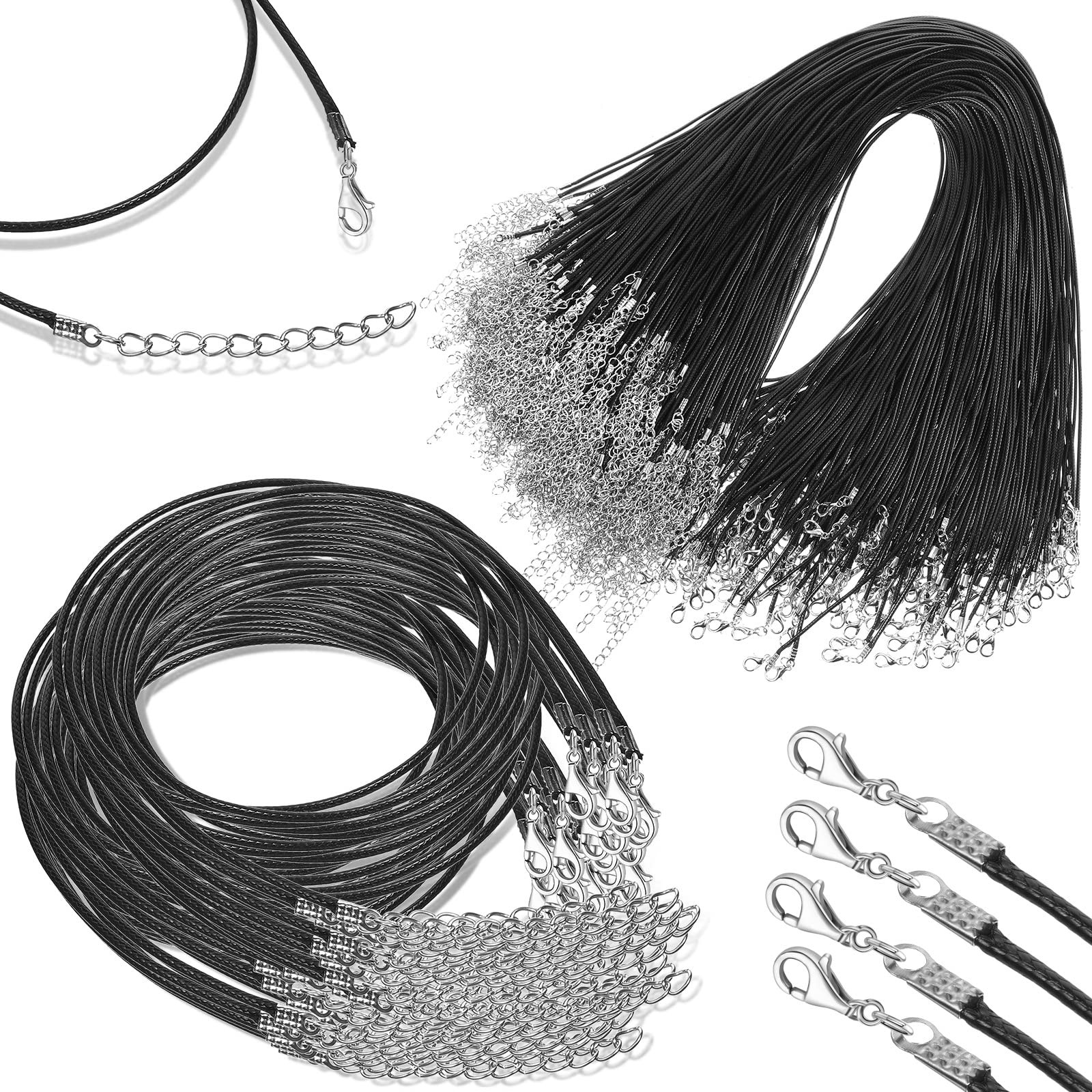 500 Pieces Waxed Necklace Cord Bulk 1.5 mm Black Waxed Cotton Cord with Clasp…