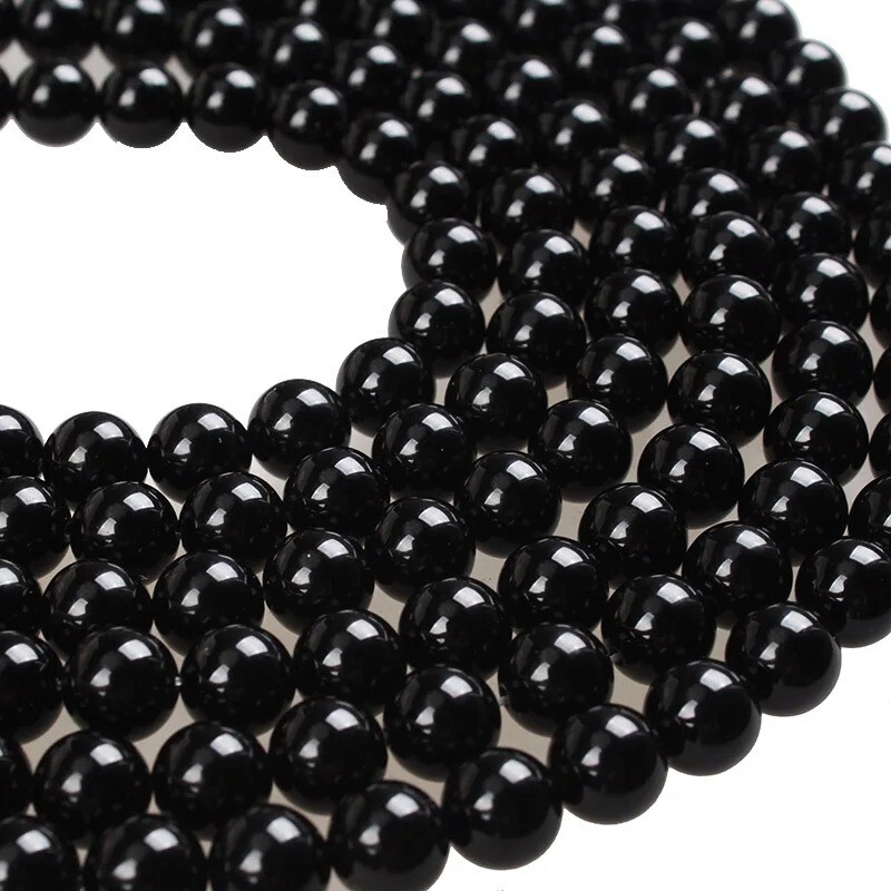 Natural Black Agate Gemstone Round Beads For Jewelry Making 15” 4mm