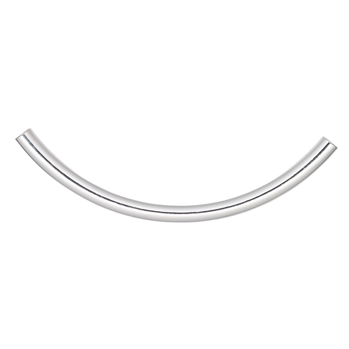 Bead, 72 Silver Plated Brass 50x3mm Curved Tube Noodle Beads with 2mm Hole