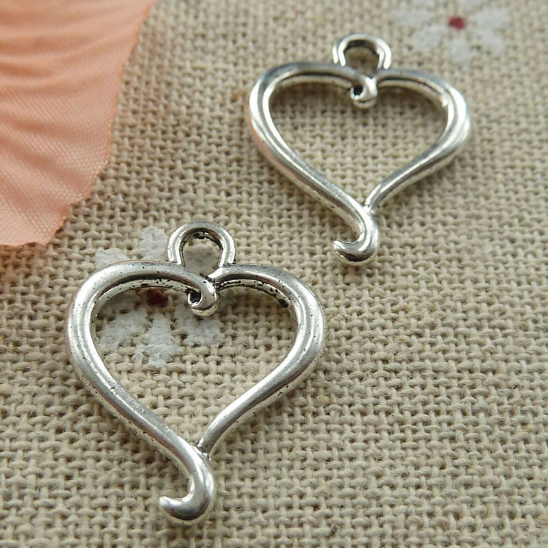 Free Ship 180 pcs tibetan silver heart charms 21x17mm L-141