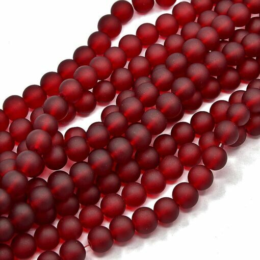 10mm Dark Red Frosted Glass Round Beads – 15″ strand (40cm) – Approx 40 beads