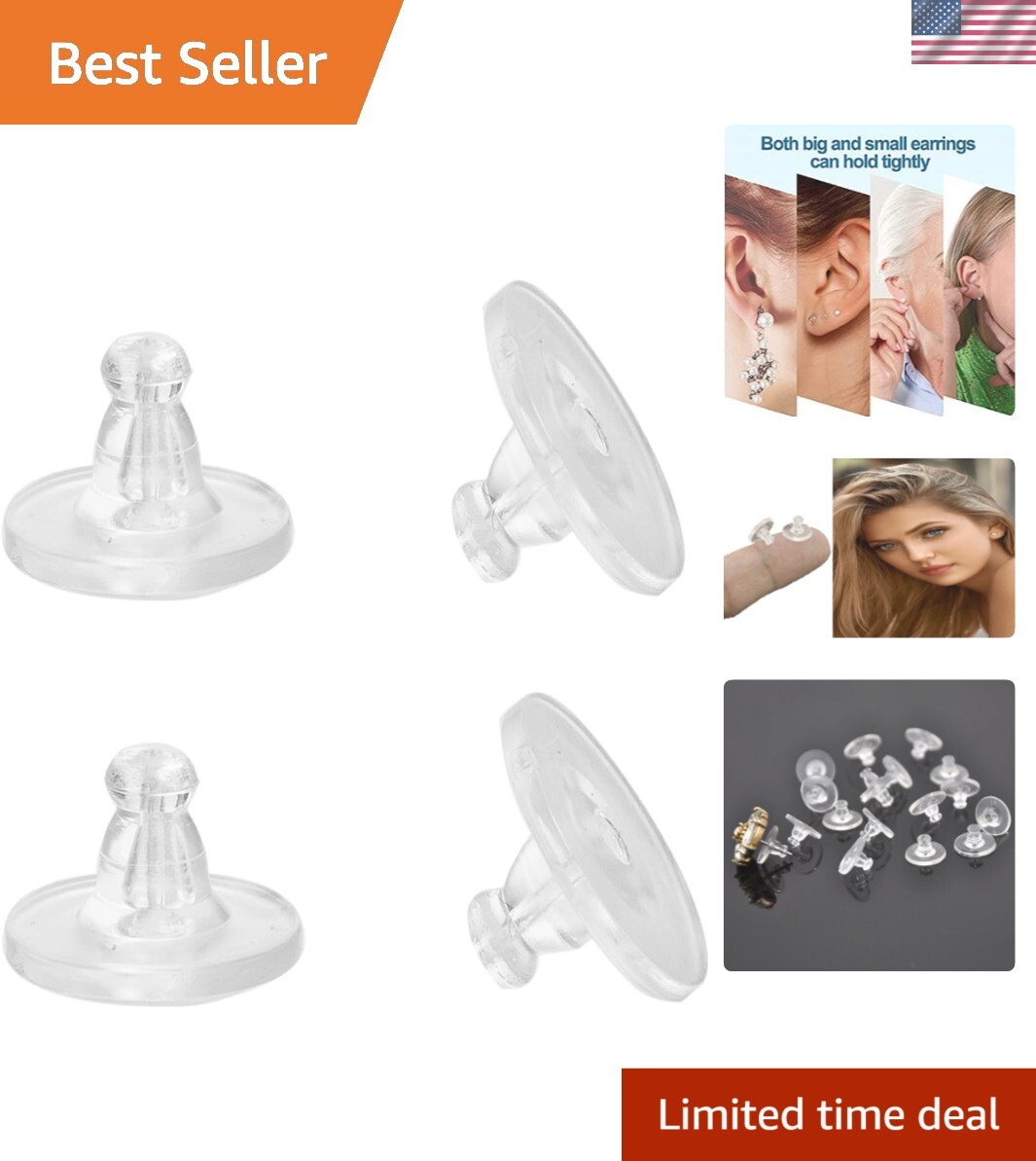 100 Pack of Fish Hook Earring Backs – Lightweight & Easy to Use Silicone Design
