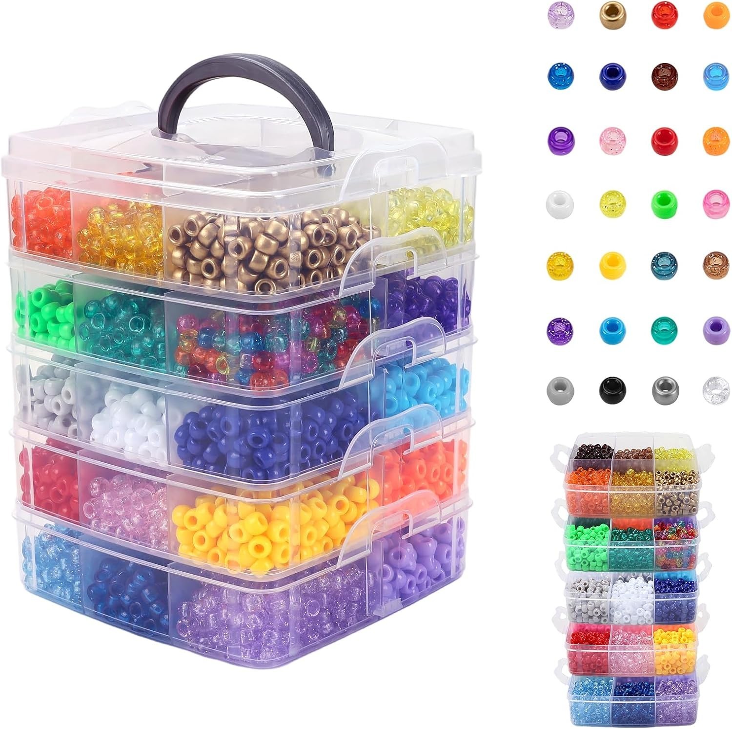 6000 Pcs Pony Beads Bulk, 30 Colors Plastic Bead for Creating Bracelets Craft…