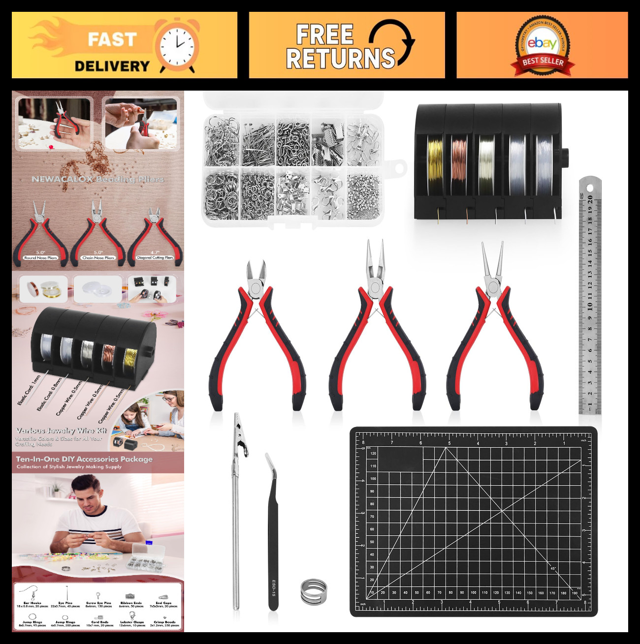 Jewelry Making Tools Set – Mini Pliers, Beading Wire Kit, Earring & Bracelet Sup