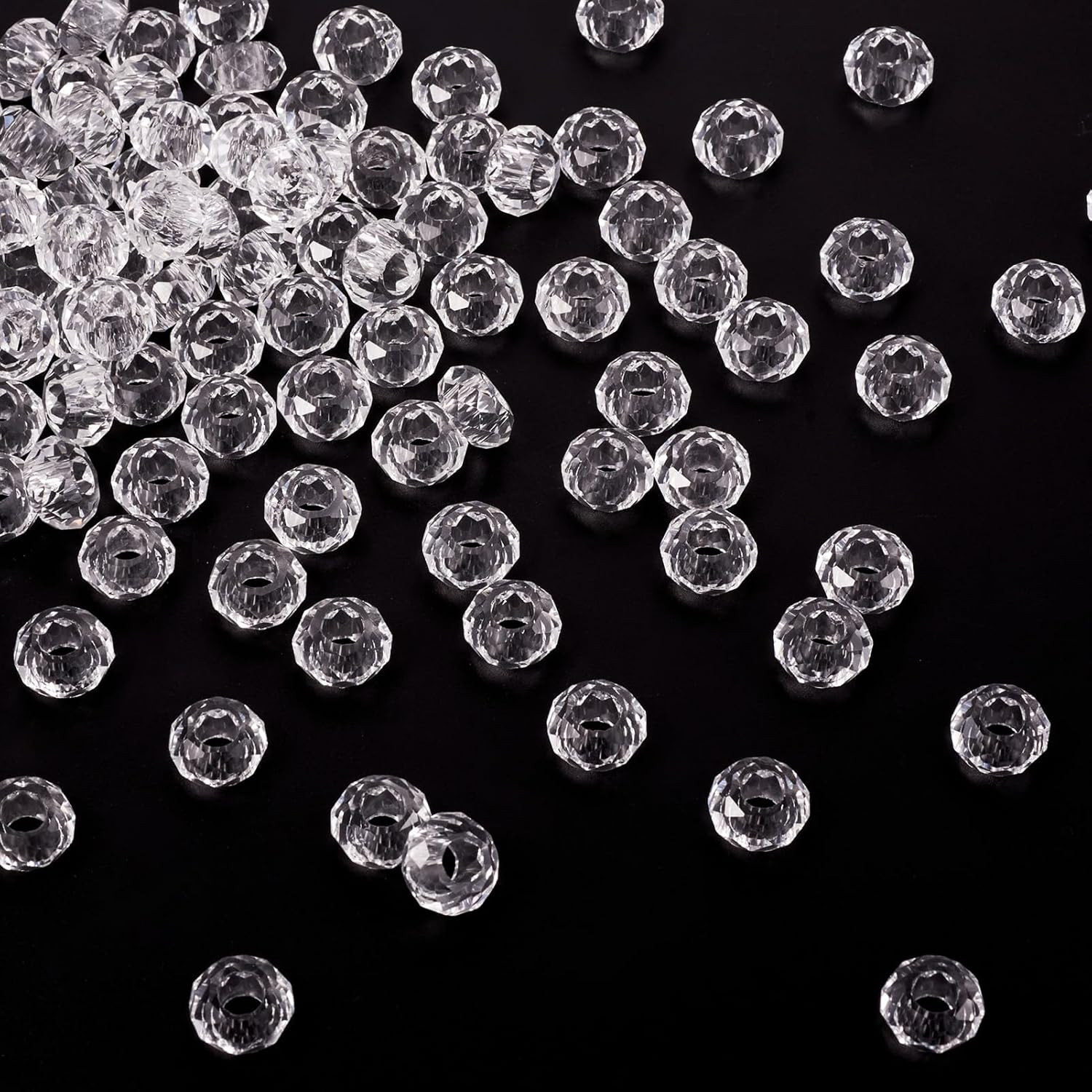 KISSITTY 100Pcs Clear Glass Faceted European Beads Bulk Crystal Large Hole Loose