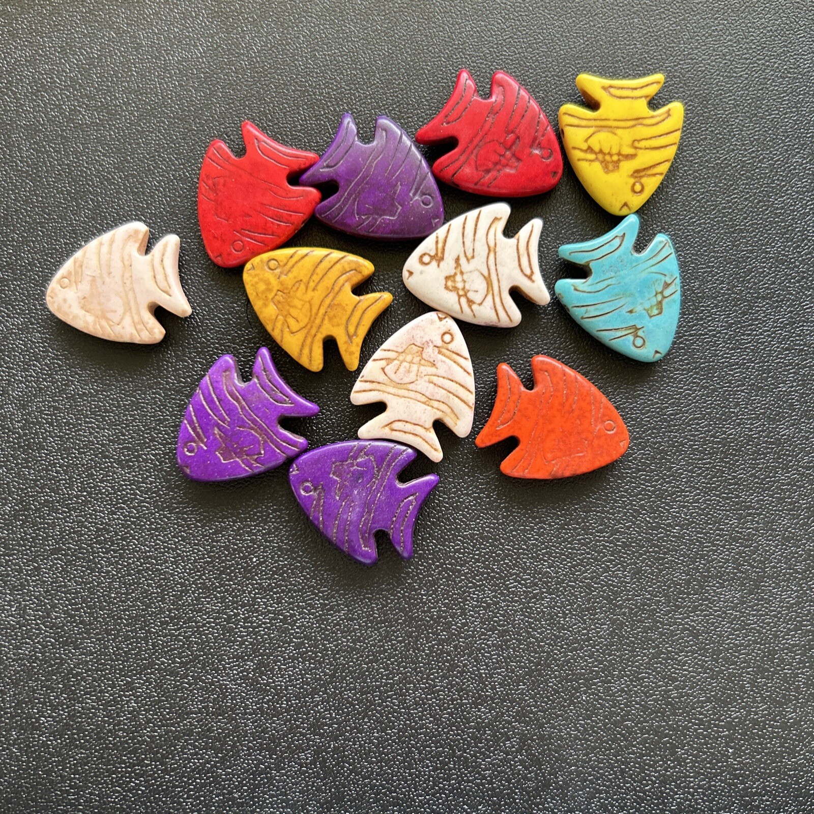 Lot of Howlite Beads Fish, Butterflies, Hearts Elephants People Mixed Sizes
