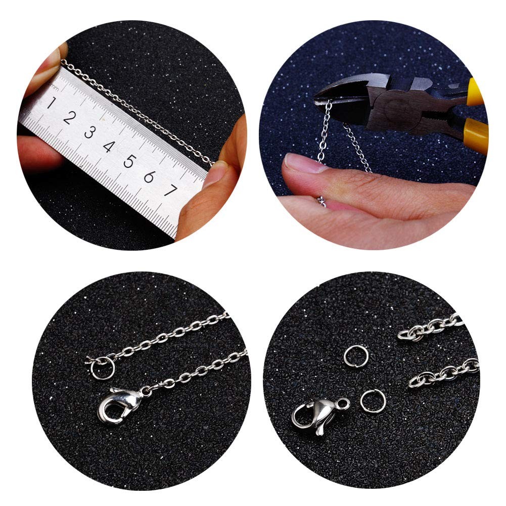 33 Feet Stainless Steel Flat Chain Width 1.0mm+20pcs Clasps+50 Rings, Silver
