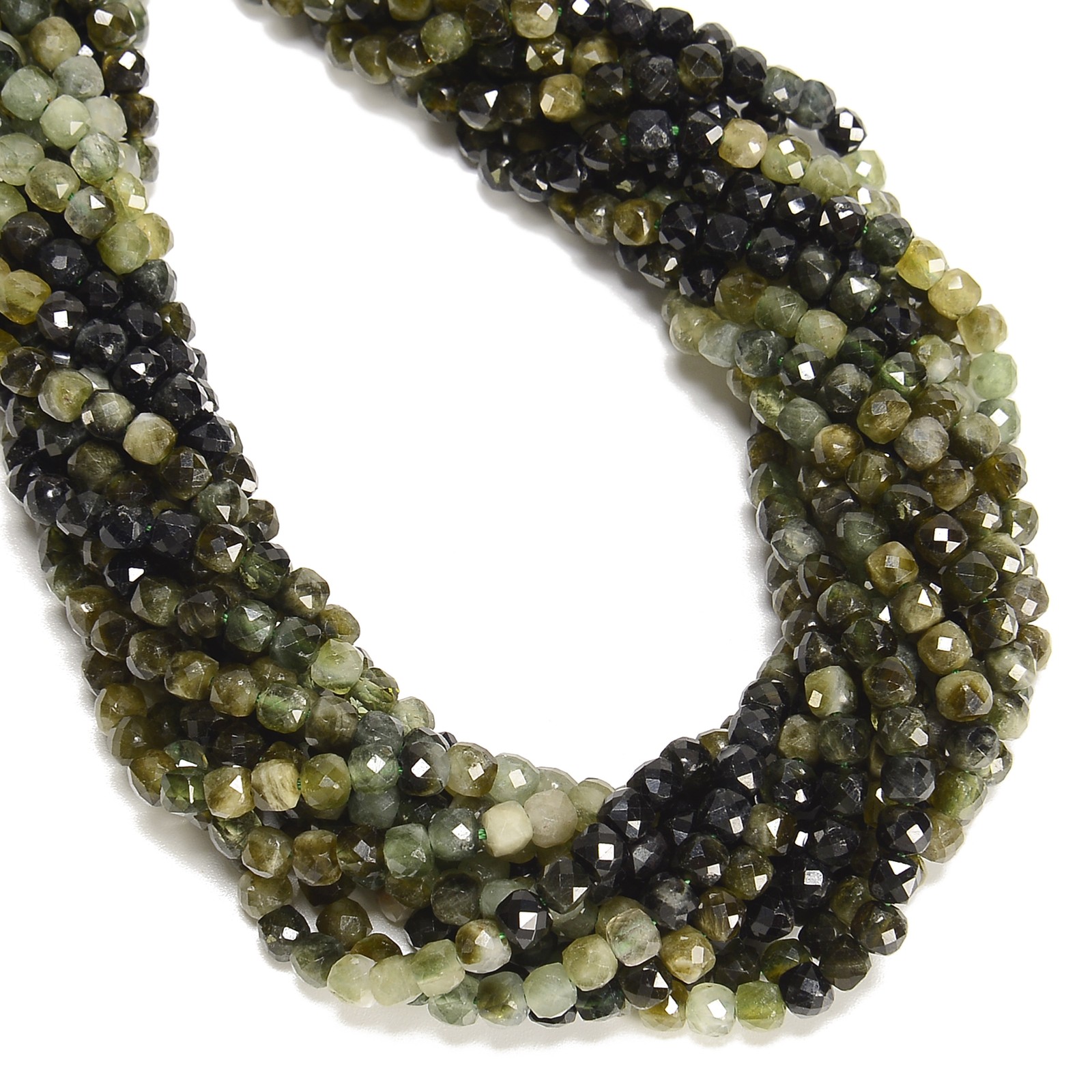 Gradient Natural Green Tourmaline Faceted Cube Beads Size 4mm 15.5” Strand