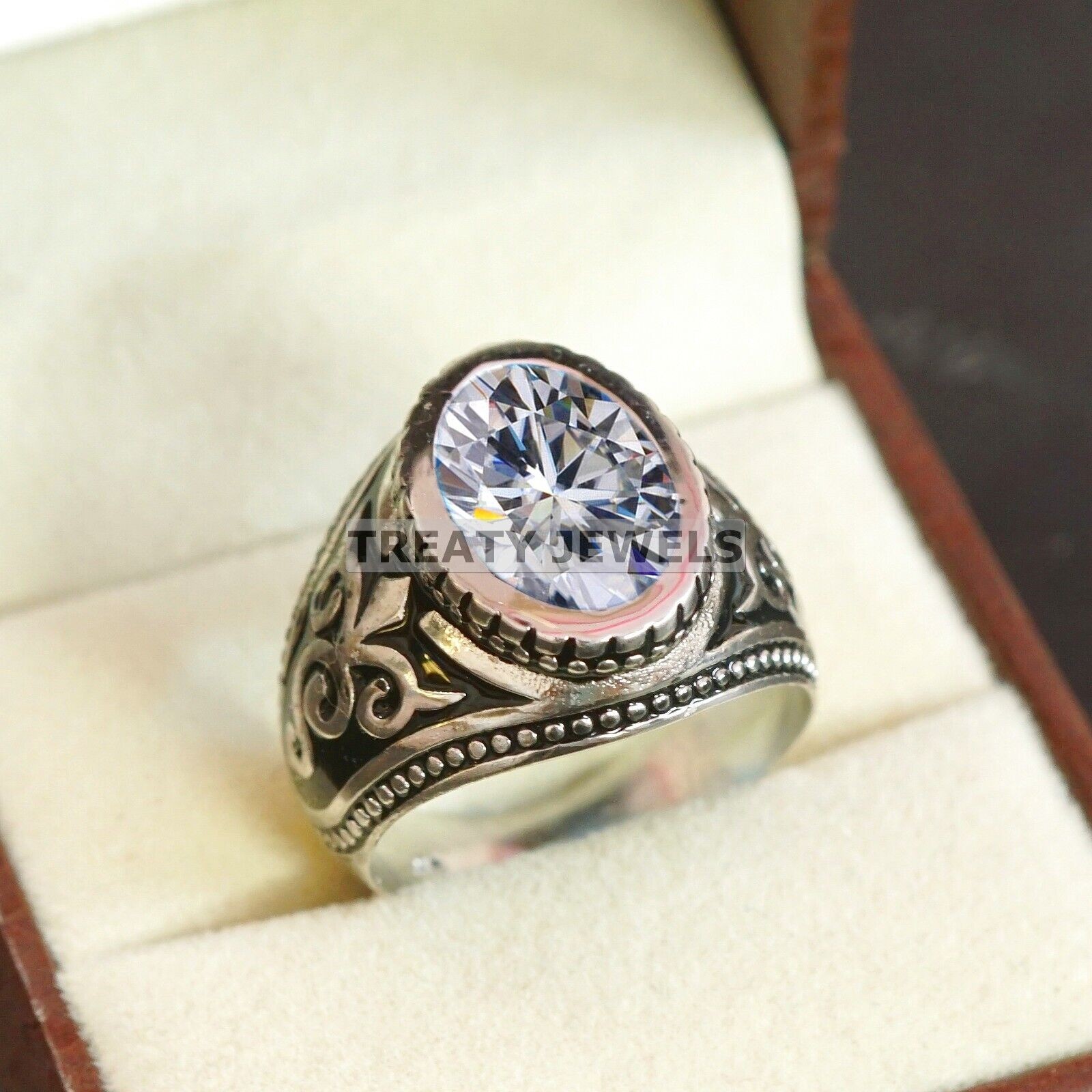 Moissanite Oval Cut Gemstone With Solid 14K White Gold Ring For Men’s #B291 #