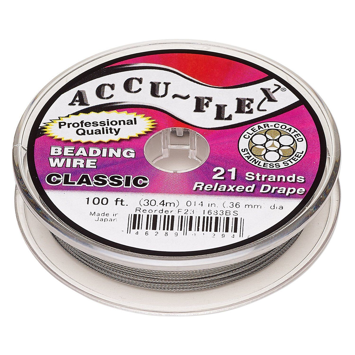 Beading Wire, 100 Foot Spool Accu-Flex 21 Strand Clear 0.014″ Diameter