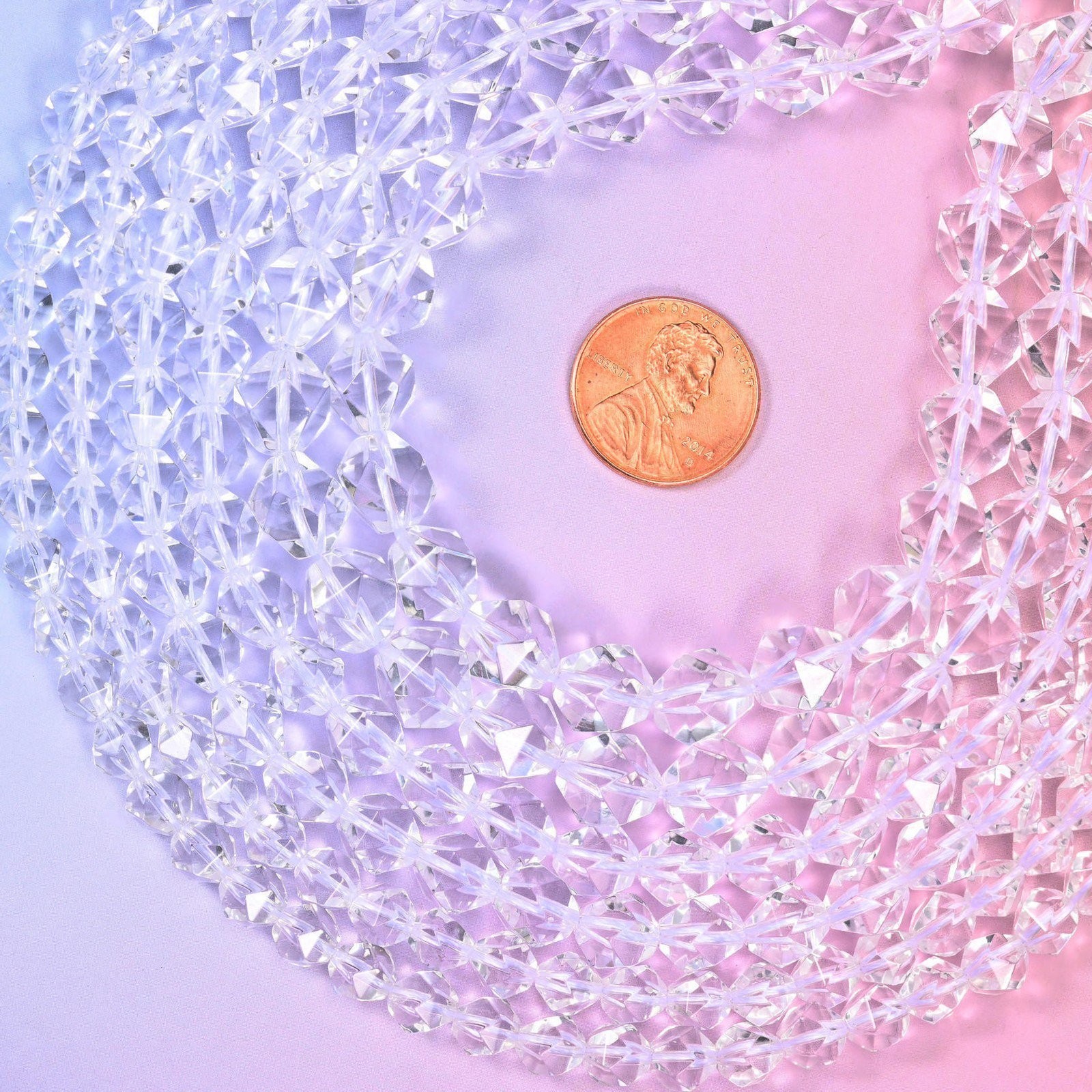 Clear Quartz Diamond Star Cut Beads 6mm 8mm 10mm Jewelry Making 15.5 Inch Strand