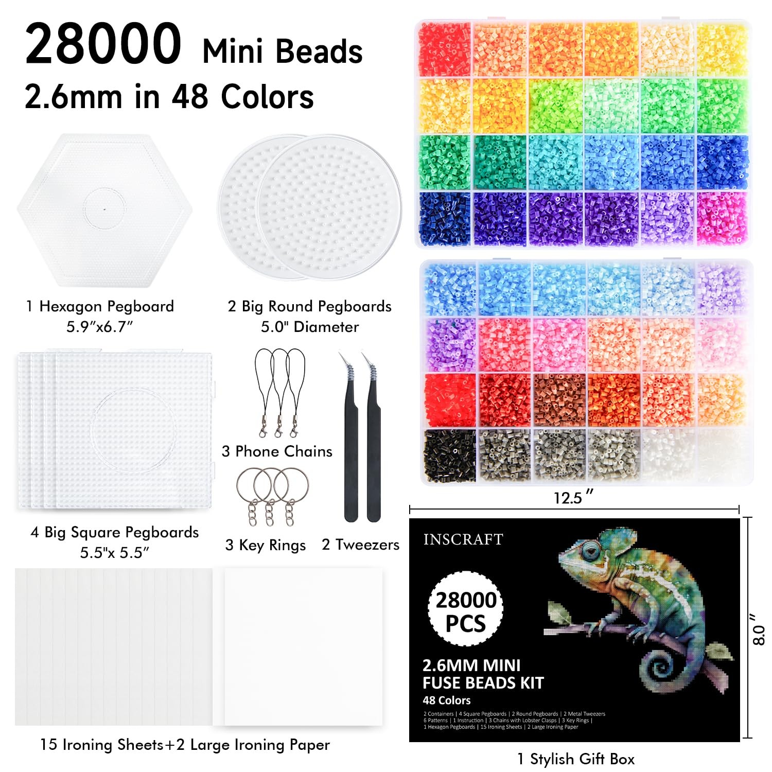 28,000 Mini Fuse Beads, 2.6mm 48 Colors Melty Beads Small, 48 colors