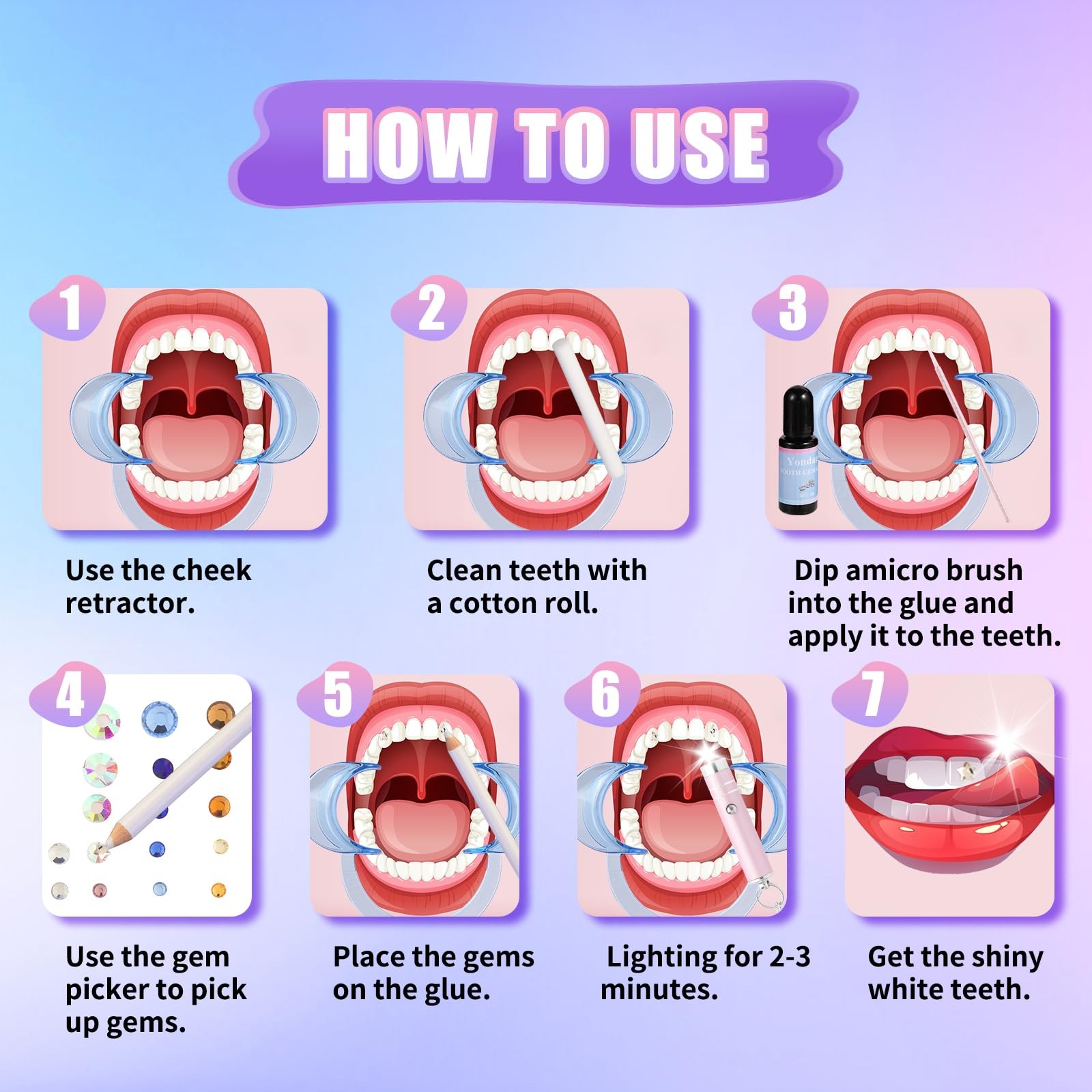 XIHONG Tooth Gem Kit 374pcs 26 Shapes DIY Crystal Jewelry Set Safe Easy to Use