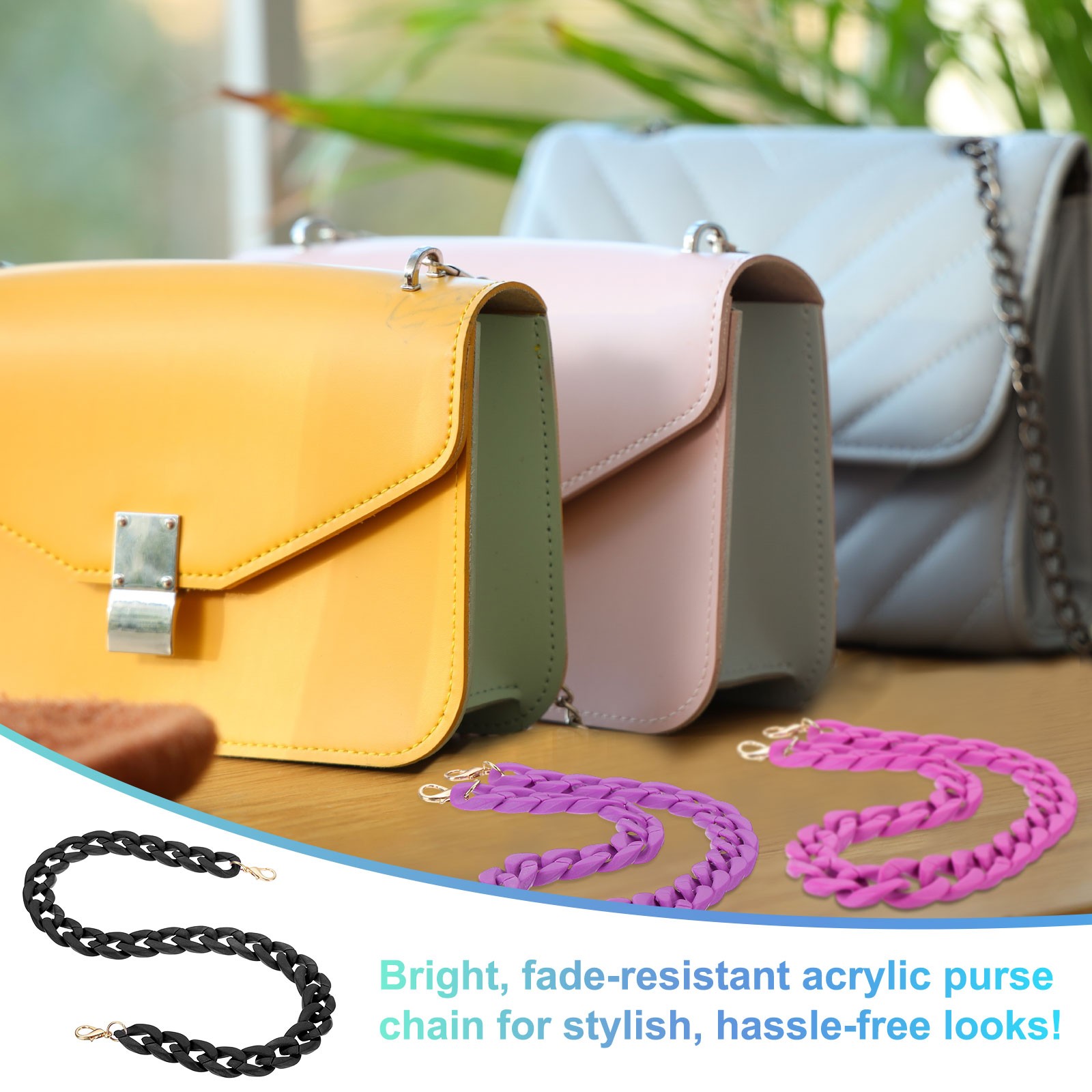 Acrylic Purse Chain 60cm Acrylic Chain Linking Rings Matte Black